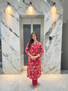 Red Floral Cotton Kurta Set for Women